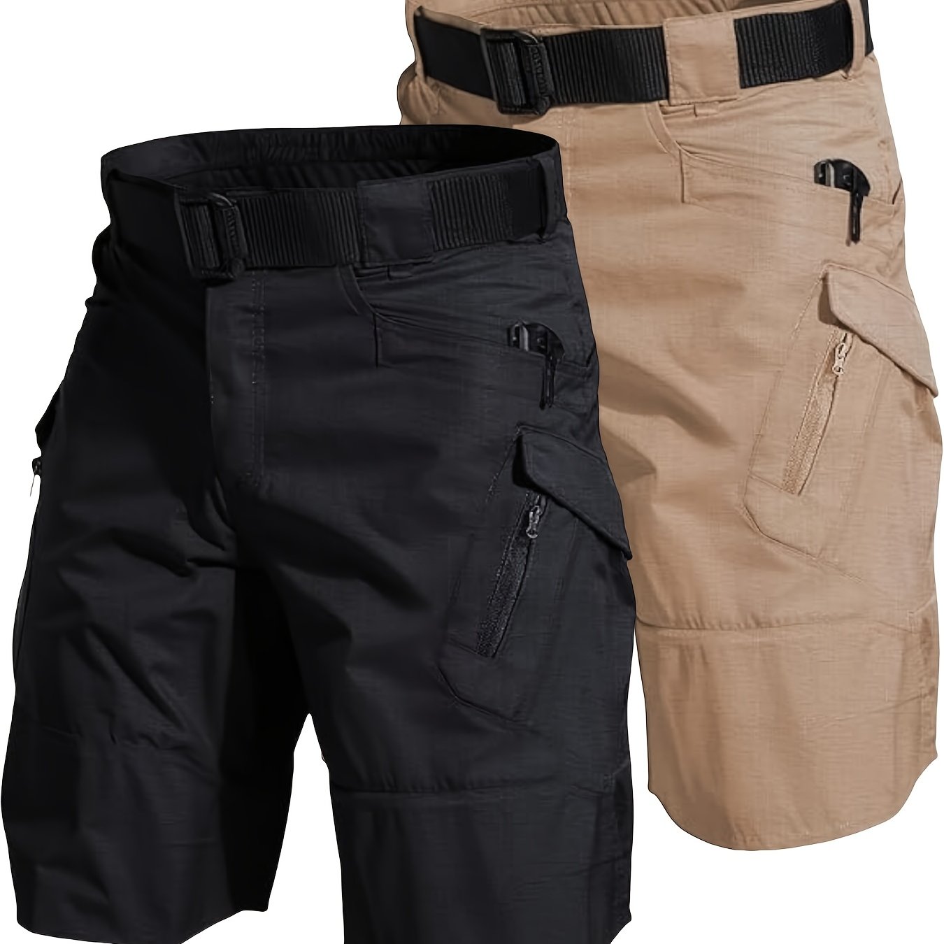 2pcs Men's Tactical Cargo Shorts Lightweight Quick Dry Breathable with Multiple Pockets Adjustable Waistband for Hiking Outdoor Activities in Gray and Beige - Looped In Style