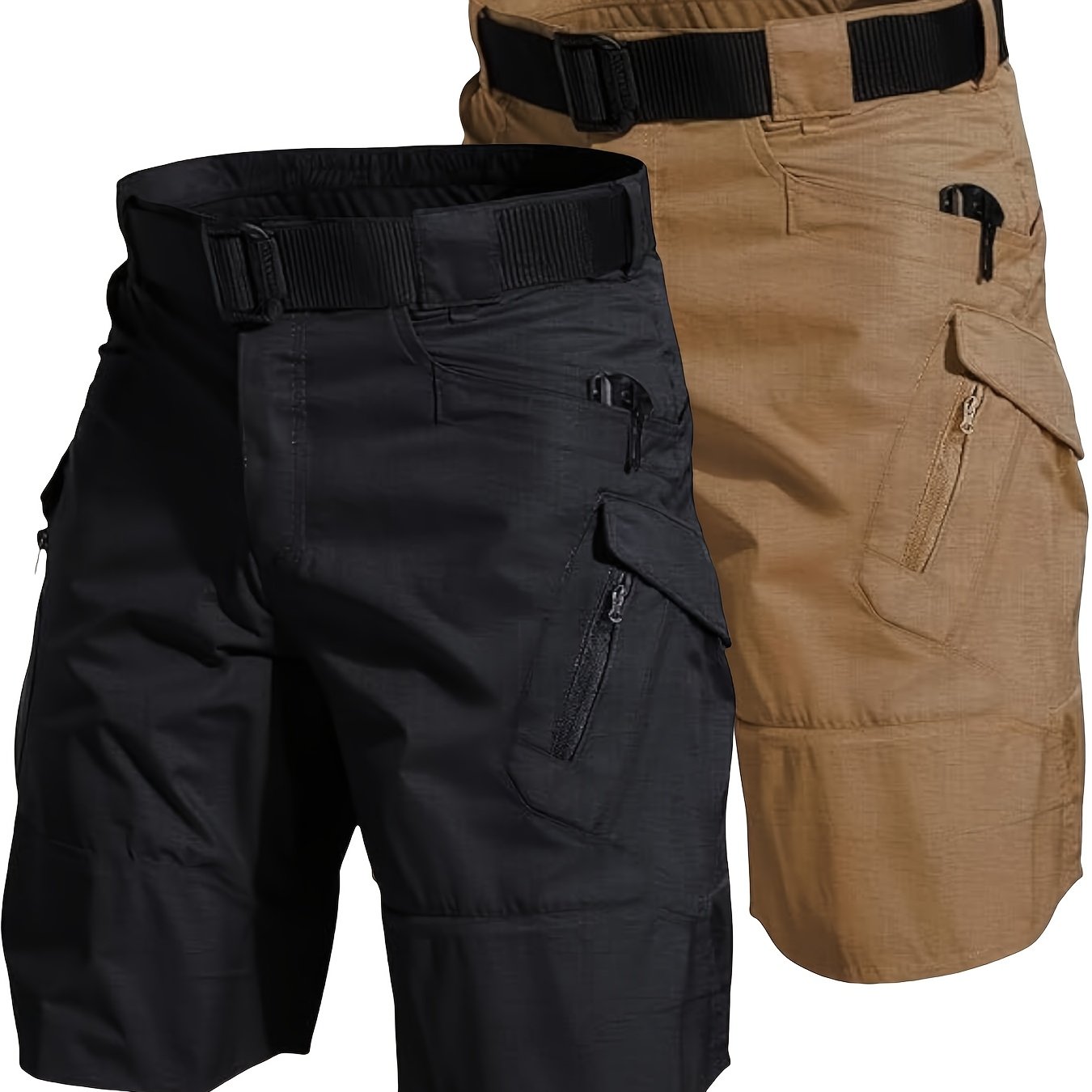 2pcs Men's Tactical Cargo Shorts Lightweight Quick Dry Breathable with Multiple Pockets Adjustable Waistband for Hiking Outdoor Activities in Gray and Beige - Looped In Style