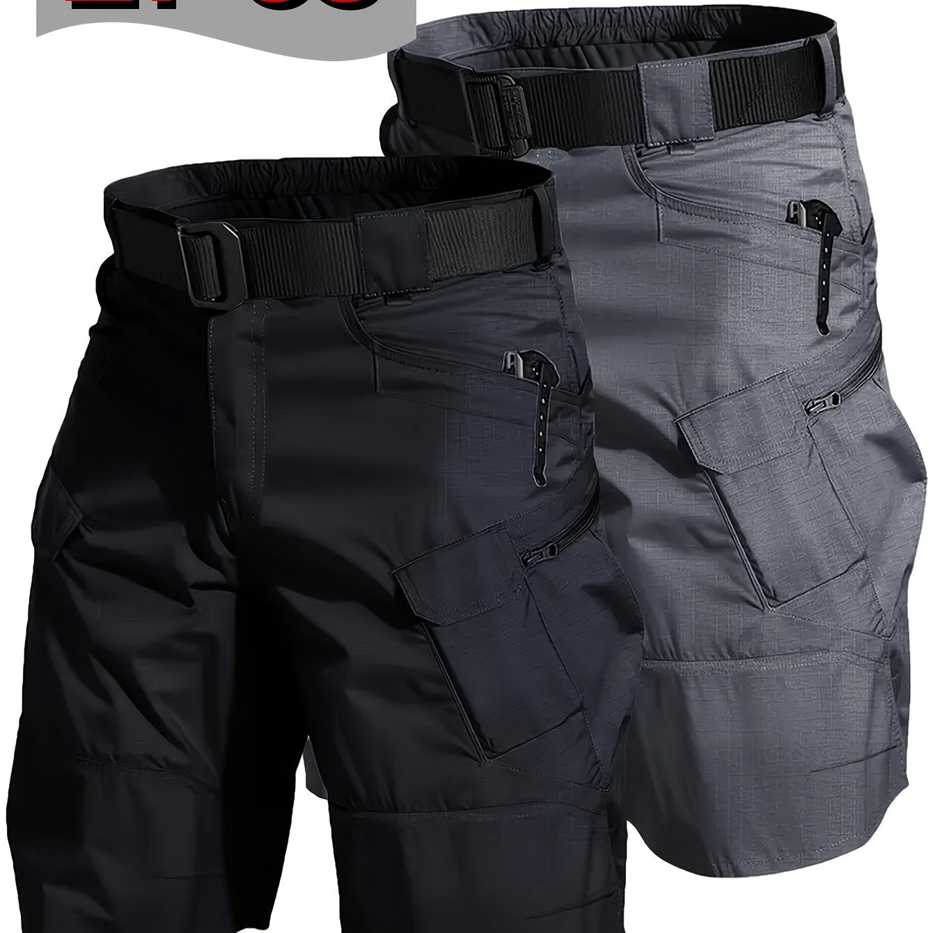 2 Pack Tactical Shorts for Men Comfortable Cargo Hiking Shorts Full Polyester Multiple Pockets Versatile for Camping Climbing Fishing Summer Outdoor Activities - Looped In Style