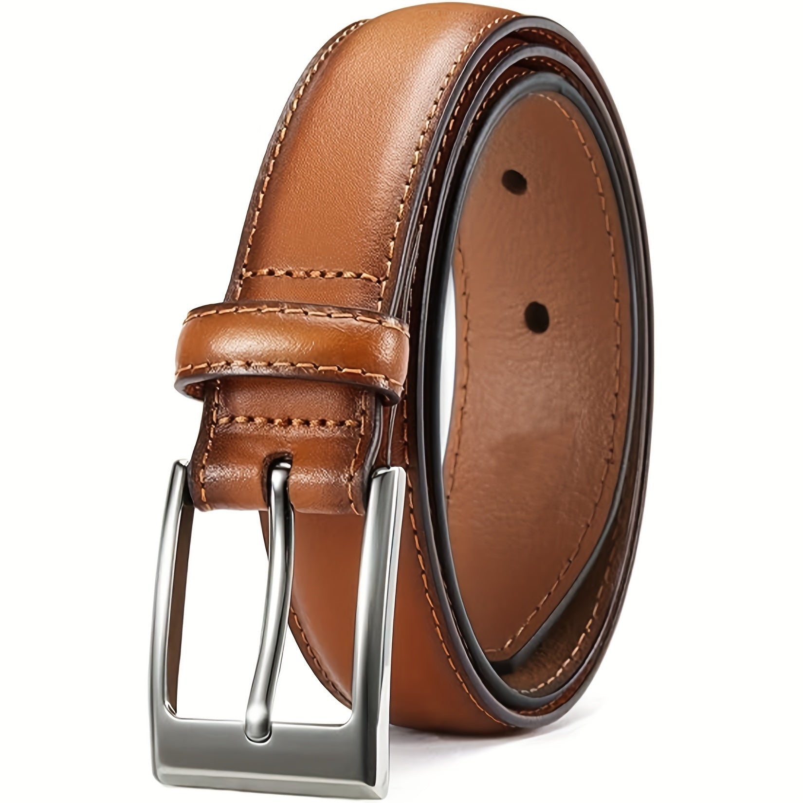 Genuine Leather Casual Style Men's Dress Waistband with Stainless Steel Prong Buckle for Business and Work - Looped In Style