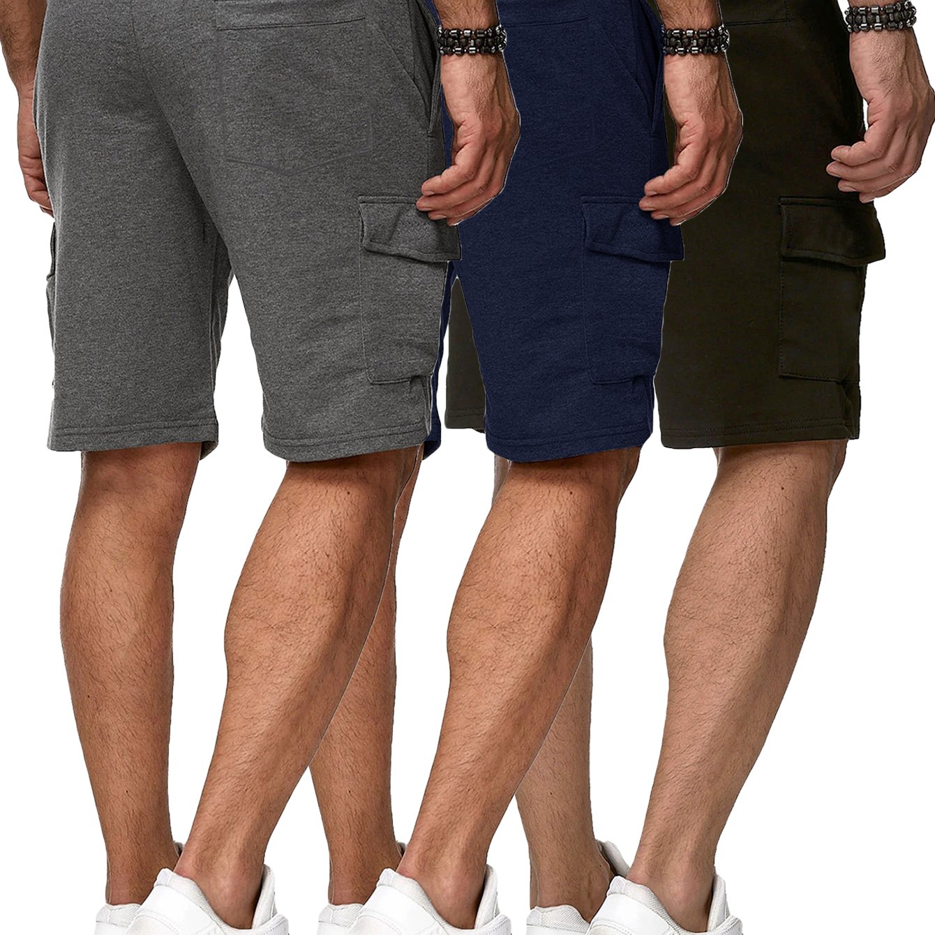 3 Pack Men's Cargo Shorts Sweatshorts with Classic Fit Cargo Pockets Elastic Drawstring Polyester Stretch Shorts for Summer Beach Workout - Looped In Style