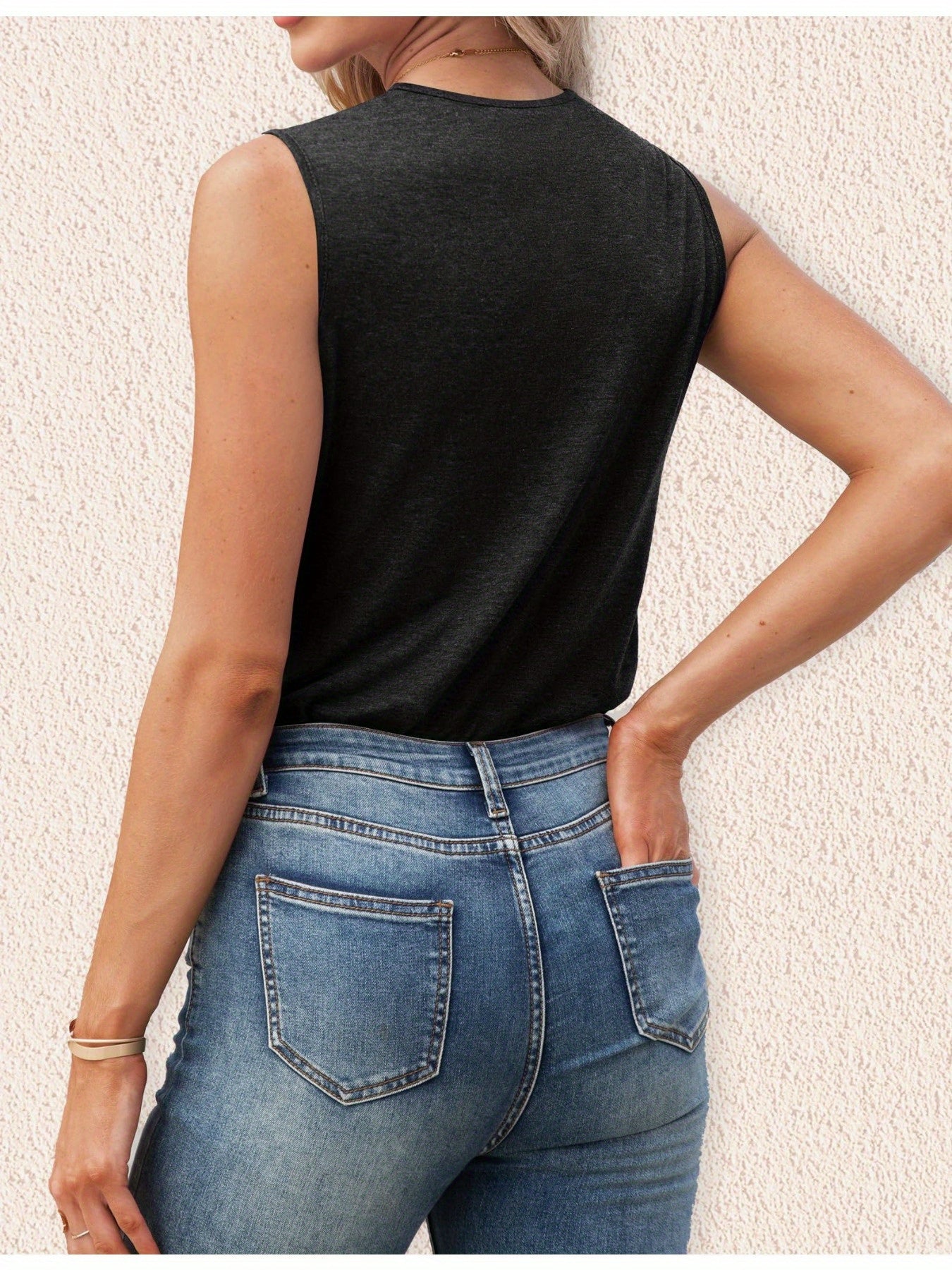 Summer Beach T Shirt Sleeveless Summer Tank Tops V Neck Loose Fit Casual Work Tunic Dressy Tops - Looped In Style