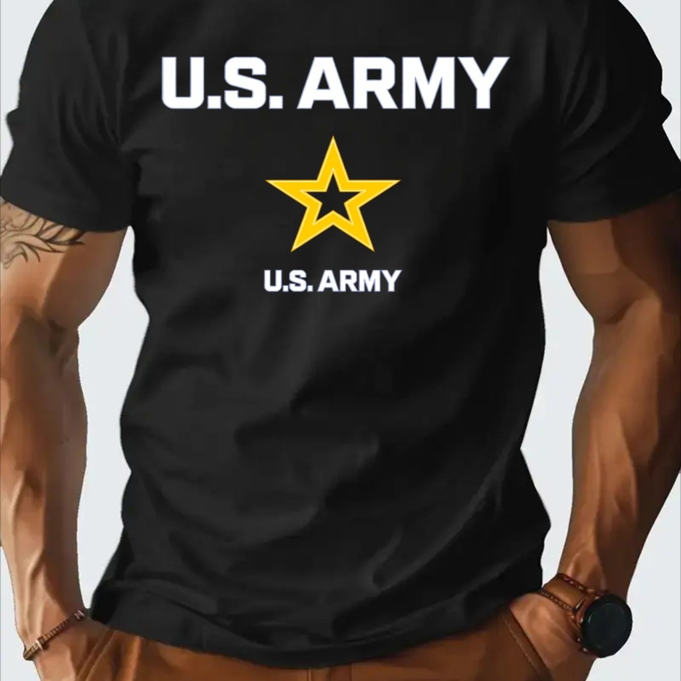 Men's U.S. Army Star Print T-Shirt - 100% Cotton Crew Neck - Looped In Style