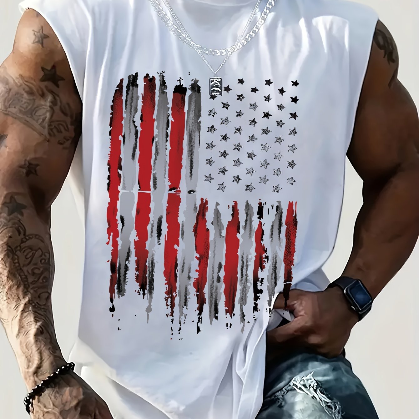 Men's Patriotic American Flag Print Sleeveless Tank Top 100 Cotton Breathable Summer Sports Vest Round Neck Pullover Casual Gym Activewear - Looped In Style