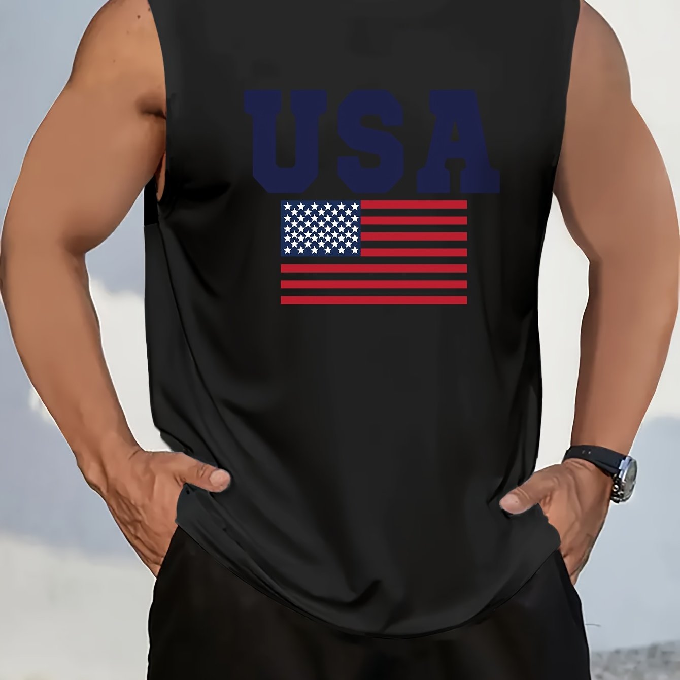 Summer Cotton Men's Fashion USA Letter Printed Short Sleeve T Shirt Round Neck Pullover Breathable Sleeveless Vest - Looped In Style