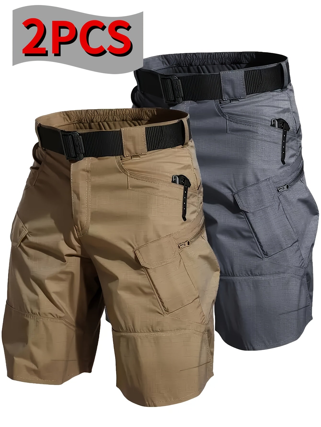 2 Pack Tactical Shorts for Men Comfortable Cargo Hiking Shorts Full Polyester Multiple Pockets Versatile for Camping Climbing Fishing Summer Outdoor Activities - Looped In Style