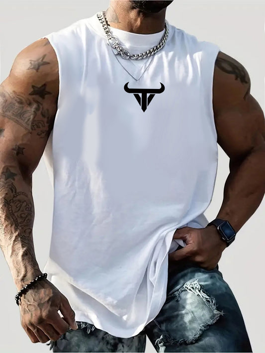 Men's Summer Fashion Printed Short Sleeve T Shirt 100 Percent Cotton Round Neck Pullover Sports Breathable Sleeveless Vest - Looped In Style