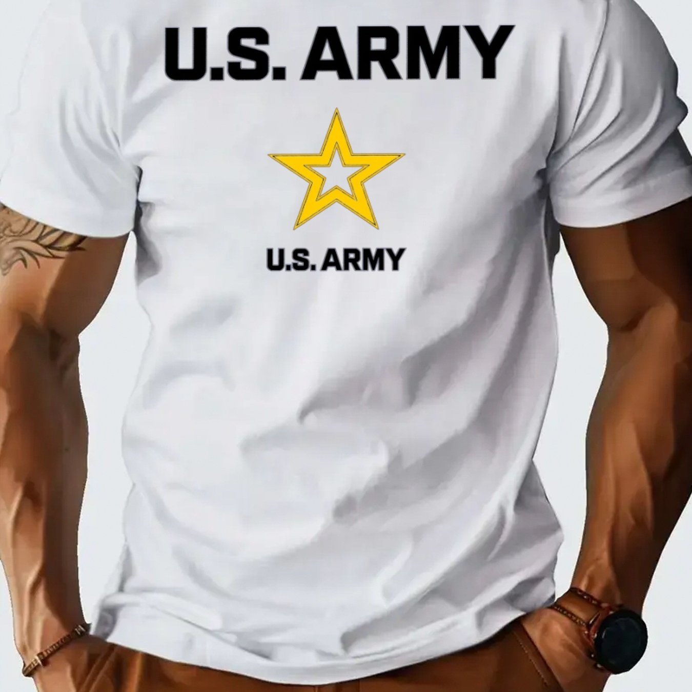 Men's U.S. Army Star Print T-Shirt - 100% Cotton Crew Neck - Looped In Style