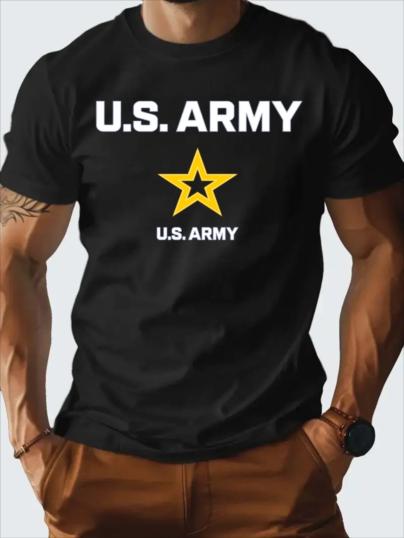 Men's U.S. Army Star Print T-Shirt - 100% Cotton Crew Neck - Looped In Style
