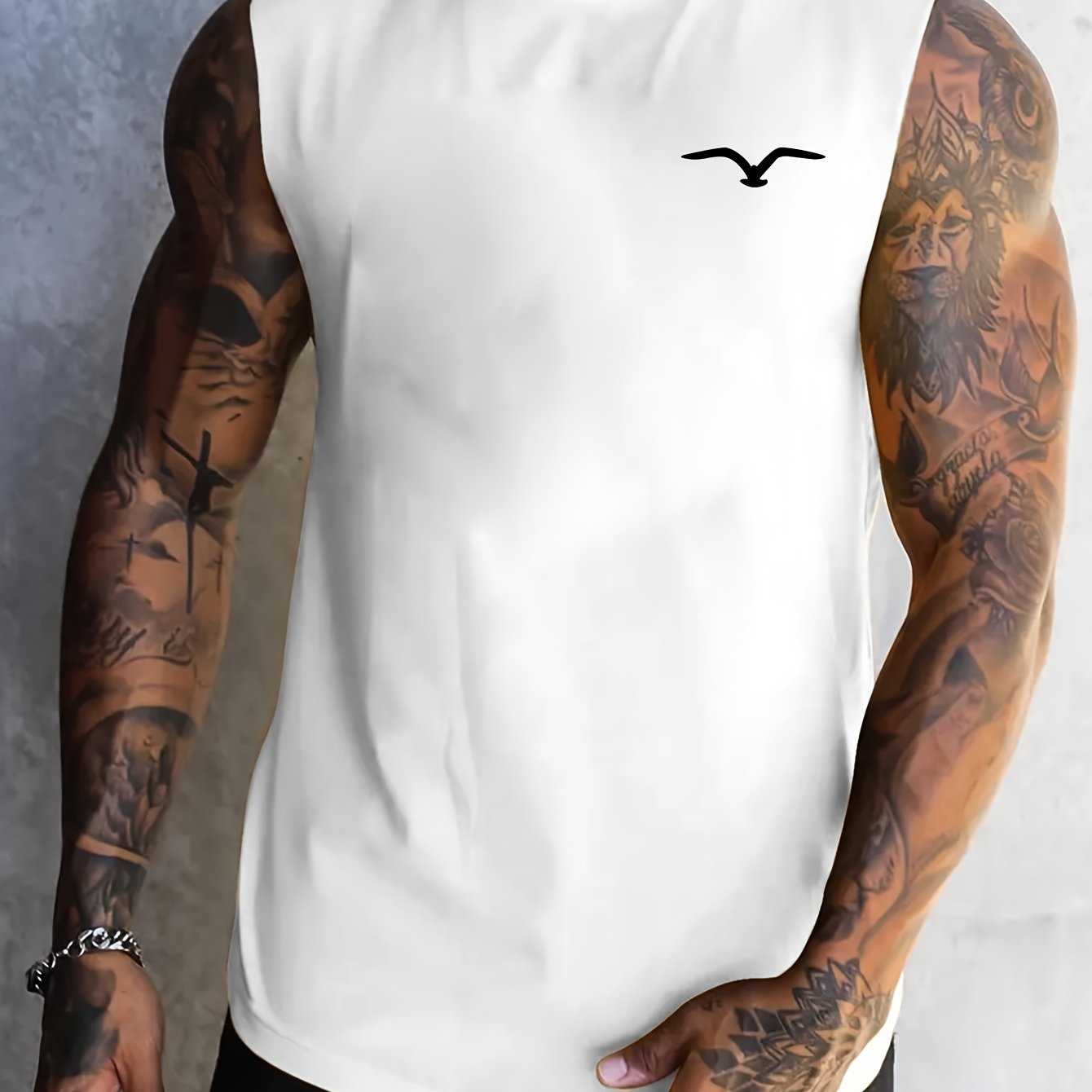 Mens Summer Fashion Seagull Print Short Sleeve Cotton Round Neck Pullover Sports Breathable Sleeveless T-Shirt - Looped In Style
