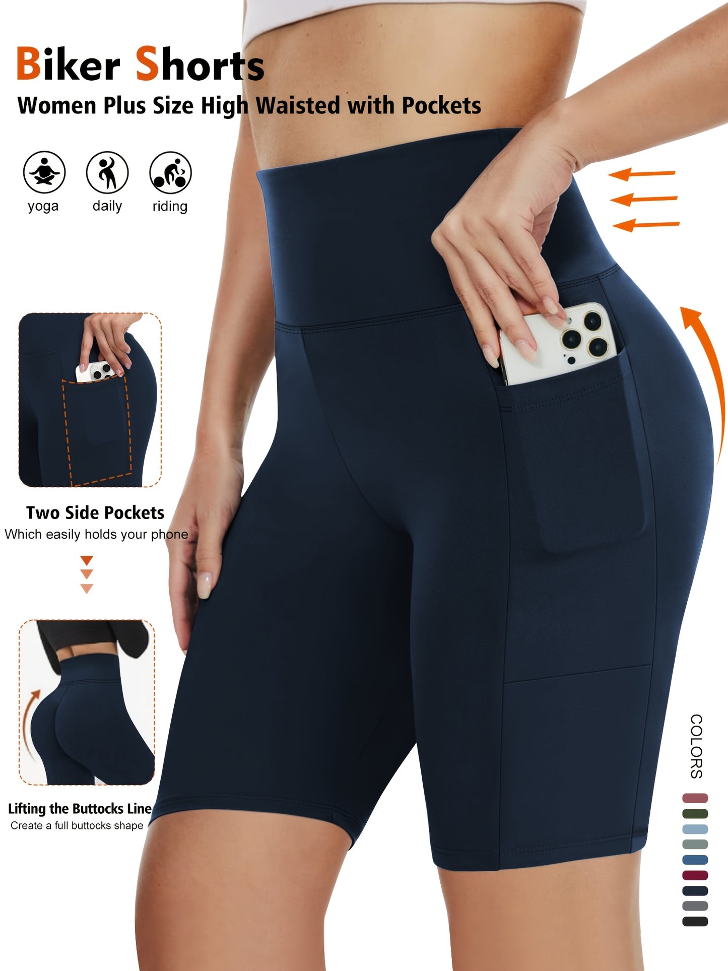 3pcs Women'S High-Waist Yoga Capri Pants With Side Pockets, Ice Touch Breathable, High-Elasticity Shaping, Suitable For Yoga, Fitness, Running, And Casual Wear