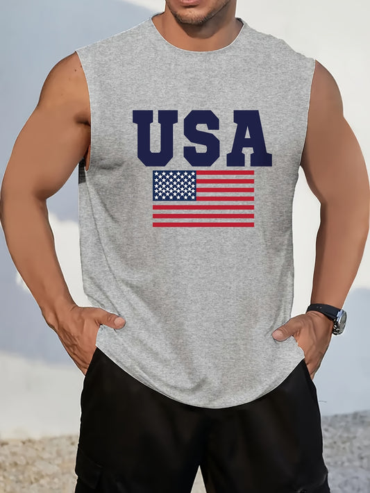 Summer Cotton Men's Fashion USA Letter Printed Short Sleeve T Shirt Round Neck Pullover Breathable Sleeveless Vest - Looped In Style