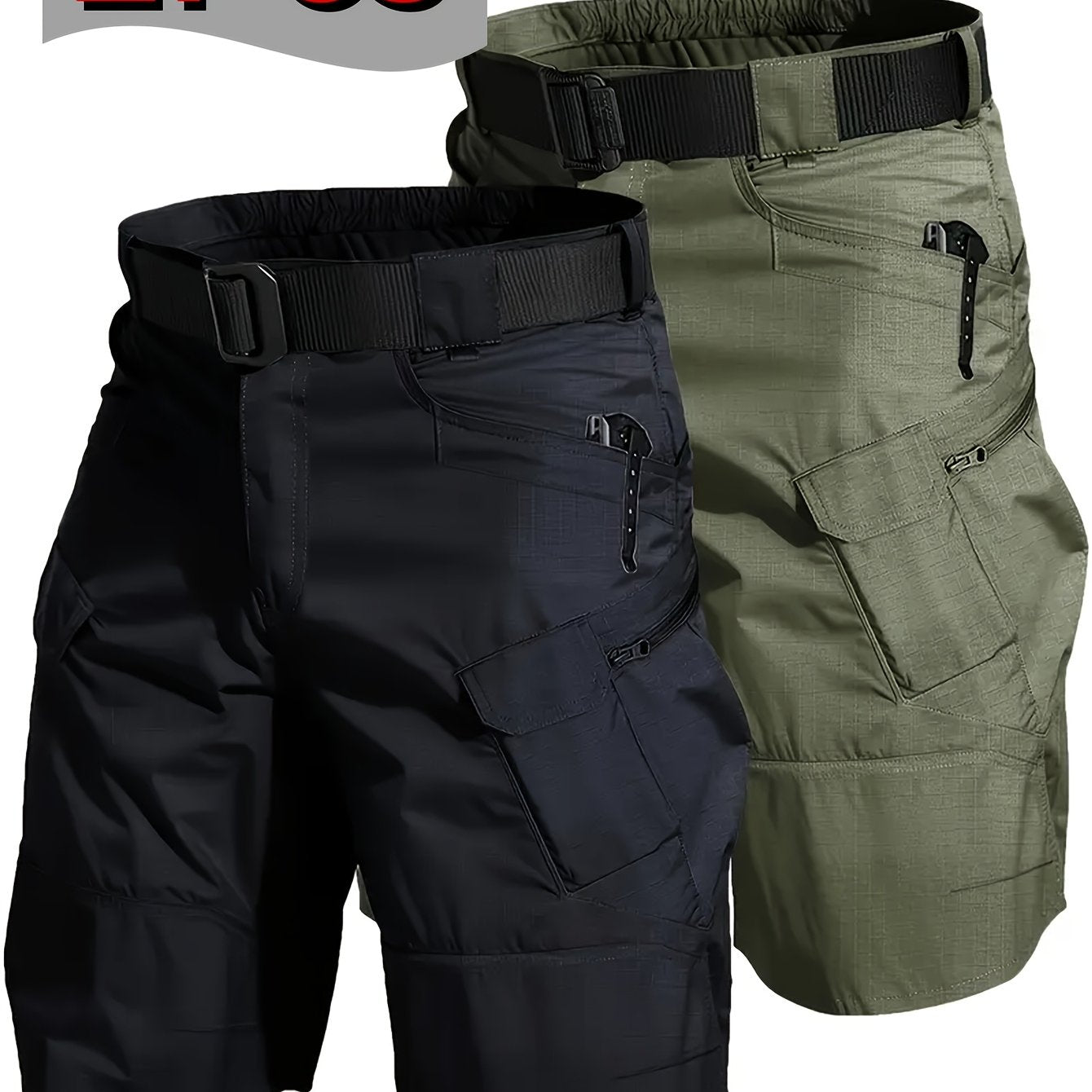 2 Pack Tactical Shorts for Men Comfortable Cargo Hiking Shorts Full Polyester Multiple Pockets Versatile for Camping Climbing Fishing Summer Outdoor Activities - Looped In Style