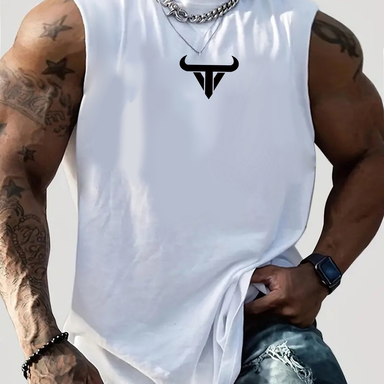Men's Summer Fashion Printed Short Sleeve T Shirt 100 Percent Cotton Round Neck Pullover Sports Breathable Sleeveless Vest - Looped In Style