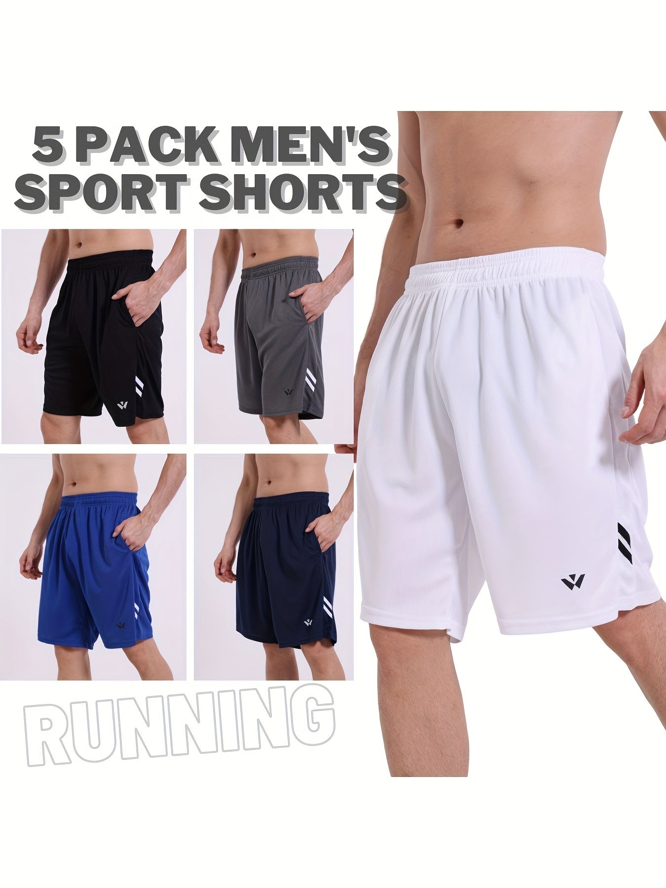 5-Pack Mens Sports Shorts with Comfortable Elastic Waistband - Looped In Style