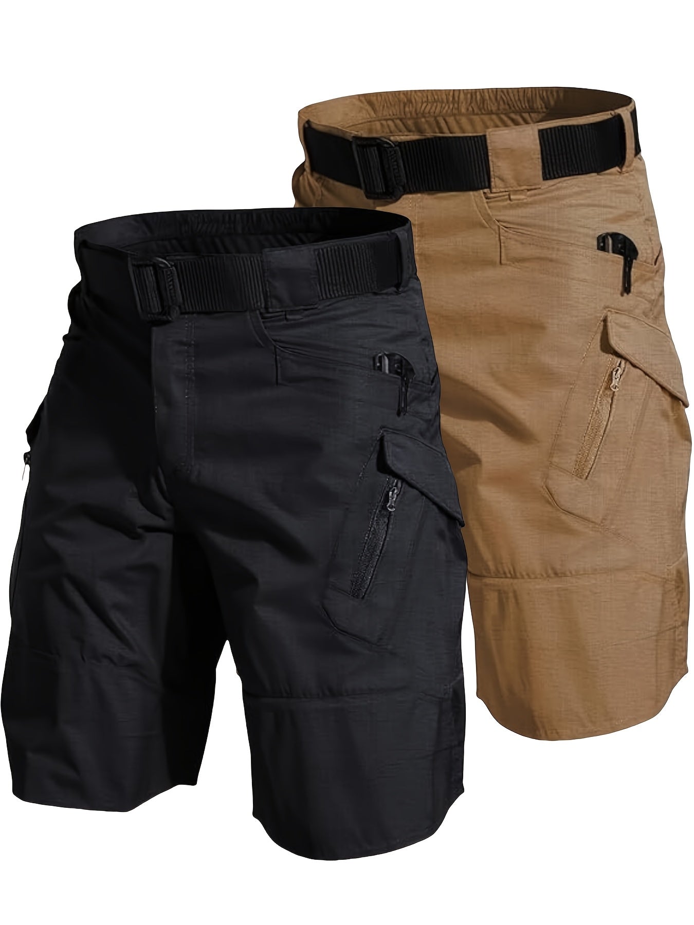 2pcs Men's Tactical Cargo Shorts Lightweight Quick Dry Breathable with Multiple Pockets Adjustable Waistband for Hiking Outdoor Activities in Gray and Beige - Looped In Style