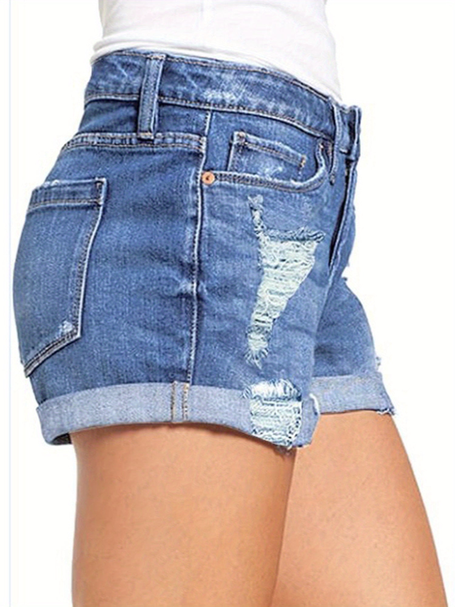 Women's Summer Ripped Denim Shorts Mid Rise Streetwear Jeans with Pockets - Looped In Style