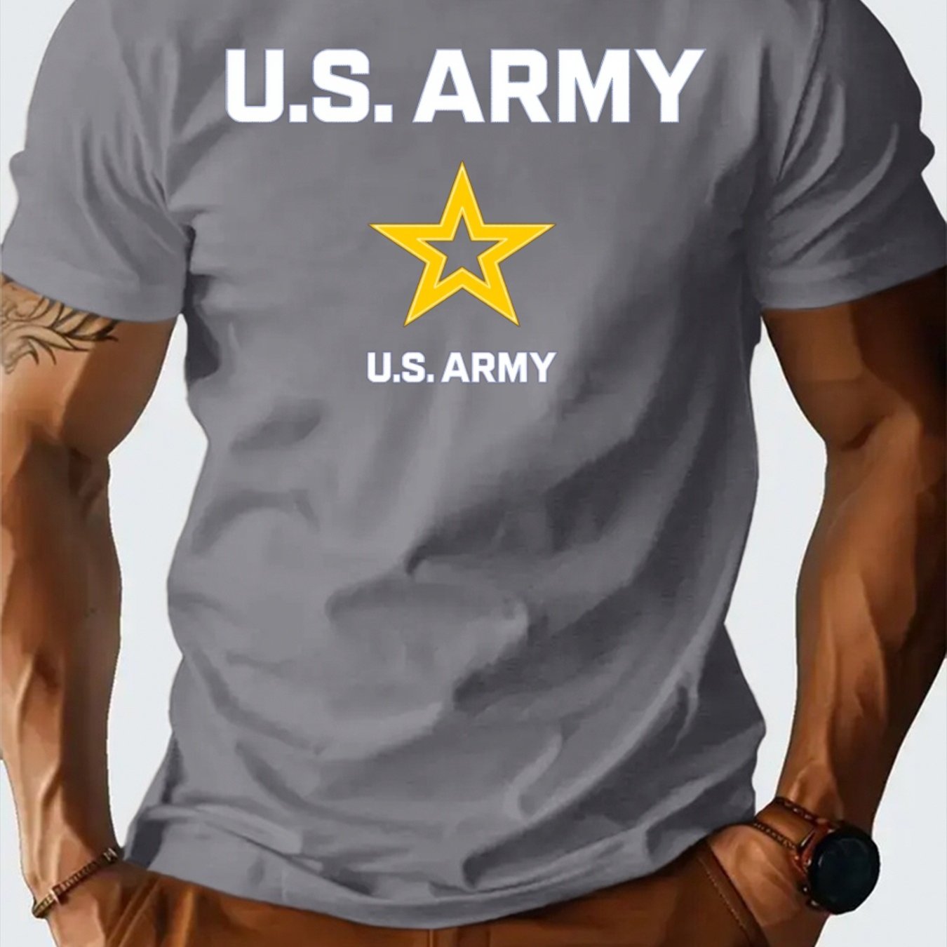 Men's U.S. Army Star Print T-Shirt - 100% Cotton Crew Neck - Looped In Style