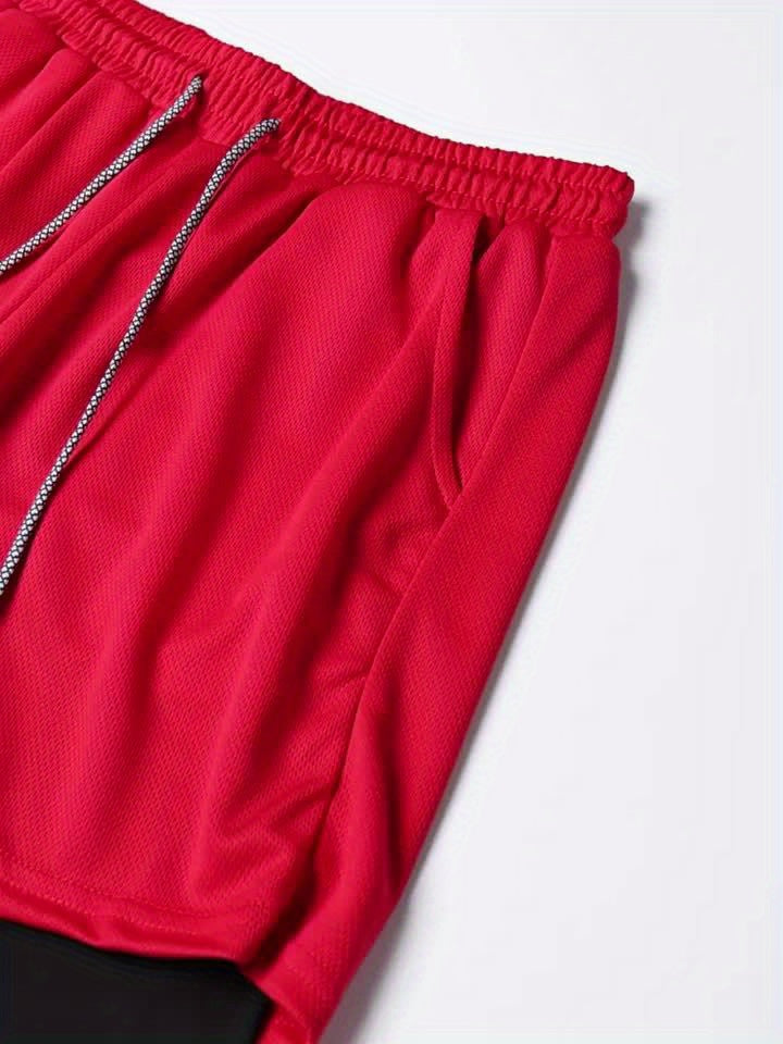 5pcs Men's 2-in-1 Double Layer Shorts with Inner Pockets - Looped In Style