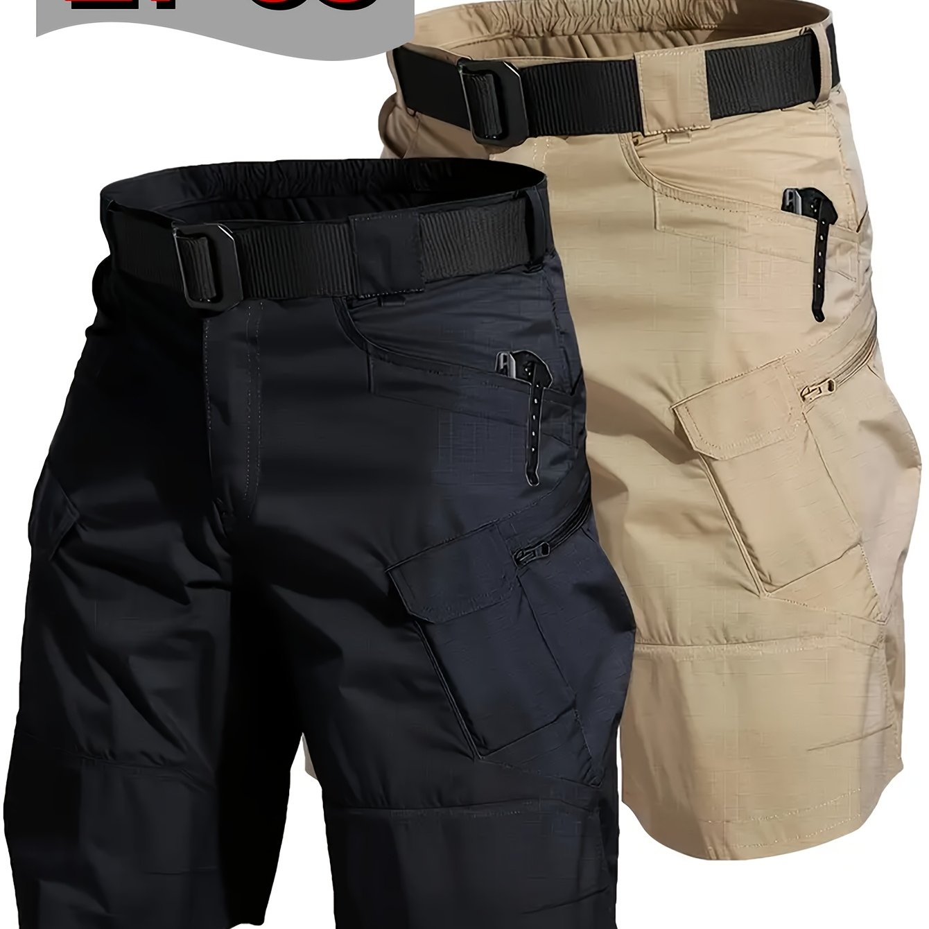 2 Pack Tactical Shorts for Men Comfortable Cargo Hiking Shorts Full Polyester Multiple Pockets Versatile for Camping Climbing Fishing Summer Outdoor Activities - Looped In Style