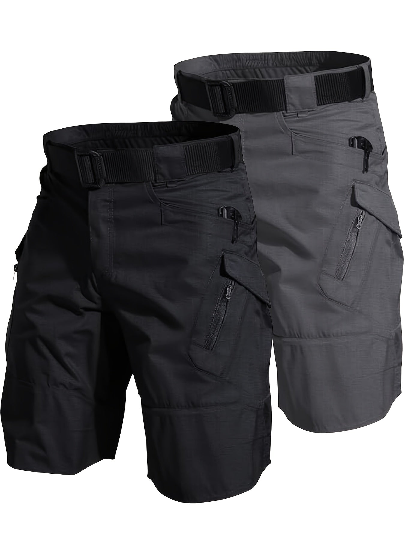 2pcs Men's Tactical Cargo Shorts Lightweight Quick Dry Breathable with Multiple Pockets Adjustable Waistband for Hiking Outdoor Activities in Gray and Beige - Looped In Style