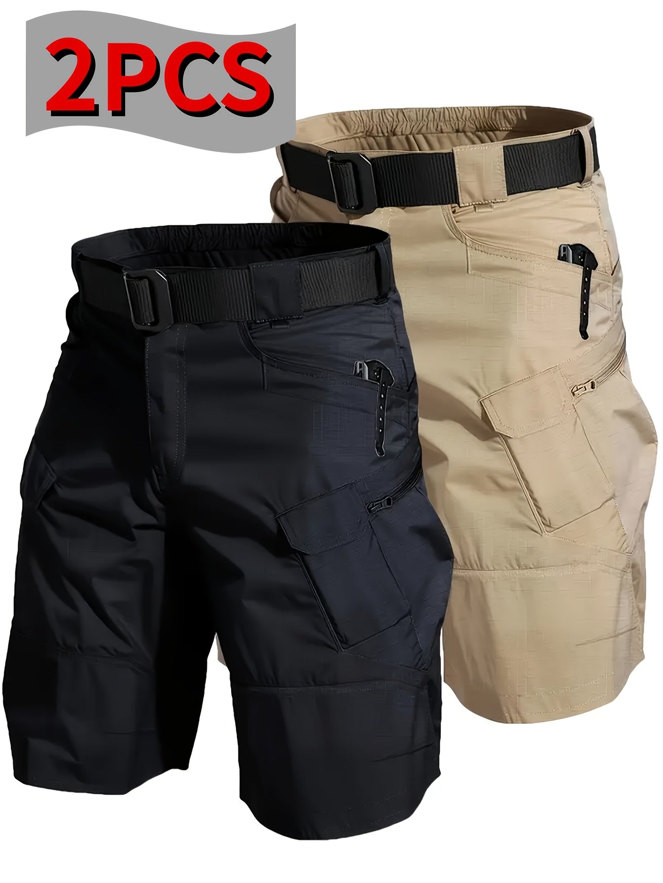 2 Pack Tactical Shorts for Men Comfortable Cargo Hiking Shorts Full Polyester Multiple Pockets Versatile for Camping Climbing Fishing Summer Outdoor Activities - Looped In Style