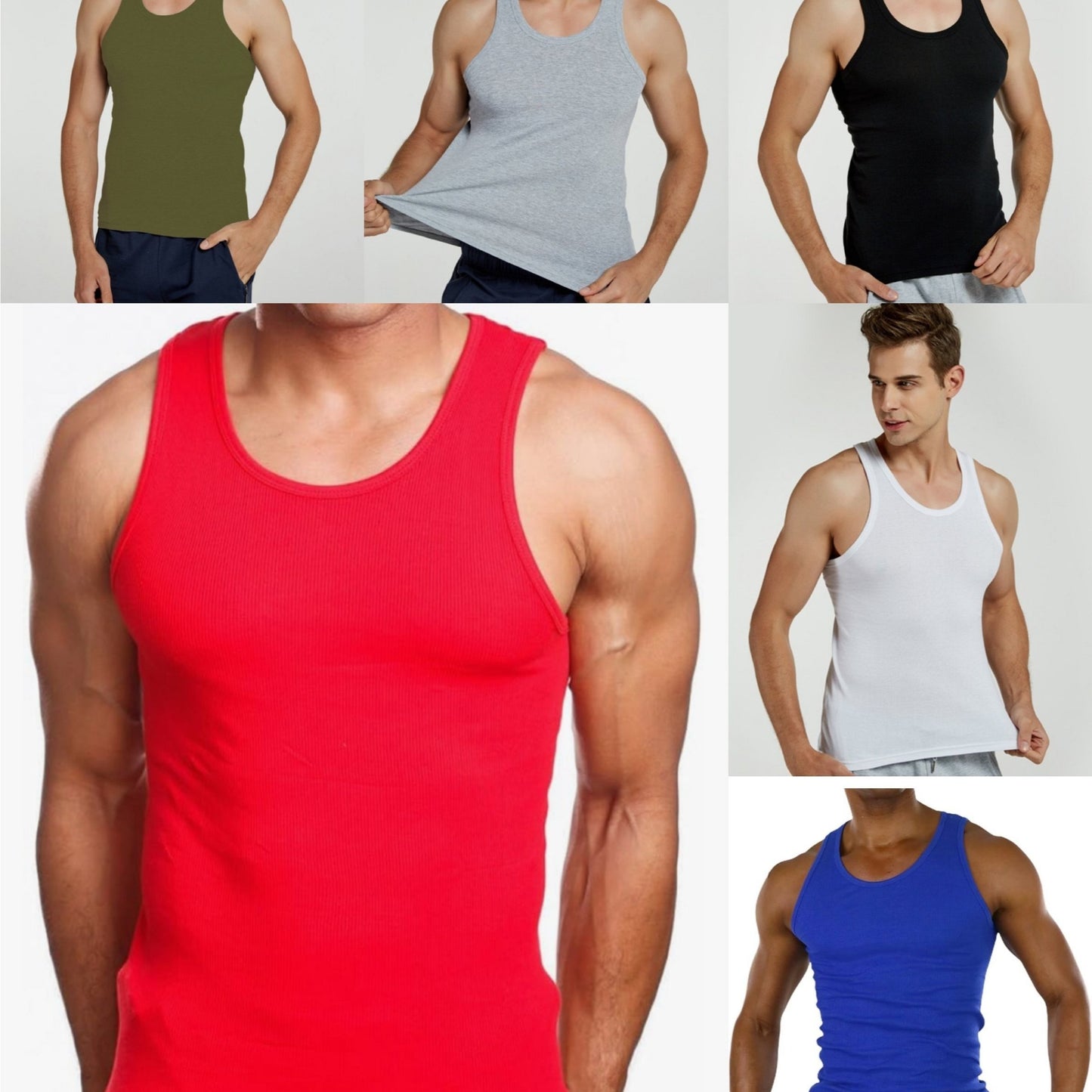 6pcs Men’s Tank Tops Workout Gym Sleeveless Bodybuilding Shirts Fitness Athletic Muscle Tees in Red Black White Blue Gray Green - Looped In Style