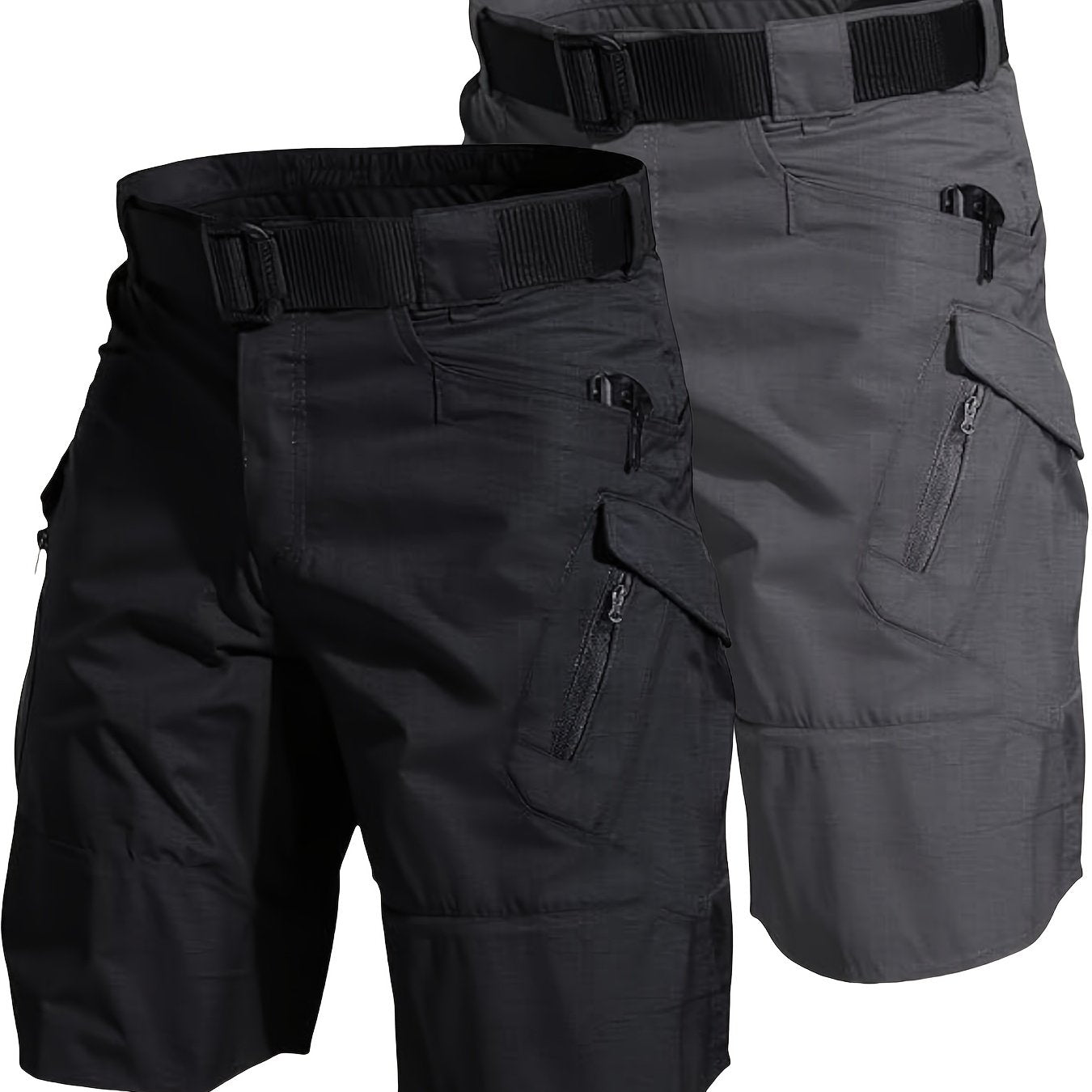 2pcs Men's Tactical Cargo Shorts Lightweight Quick Dry Breathable with Multiple Pockets Adjustable Waistband for Hiking Outdoor Activities in Gray and Beige - Looped In Style