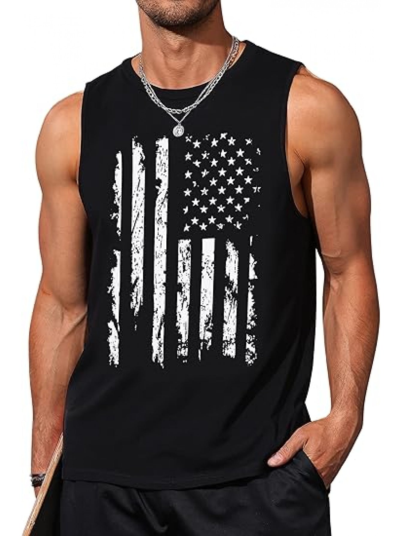 Men's Patriotic Cotton Tank Top American Flag Graphic Sleeveless Shirt for Summer Loose Fit Lightweight Breathable Beach Casual Wear - Looped In Style