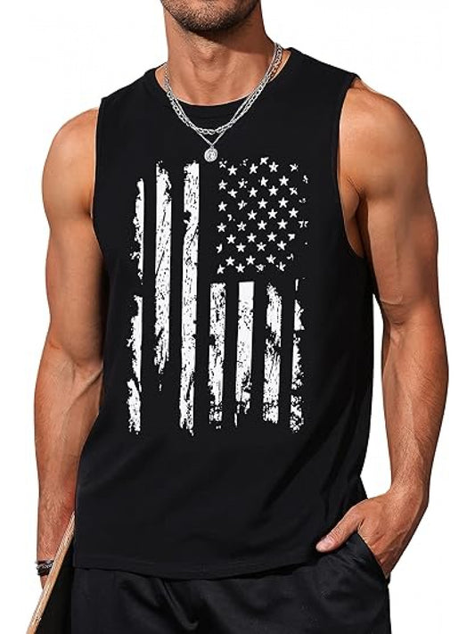 Men's Patriotic Cotton Tank Top American Flag Graphic Sleeveless Shirt for Summer Loose Fit Lightweight Breathable Beach Casual Wear - Looped In Style