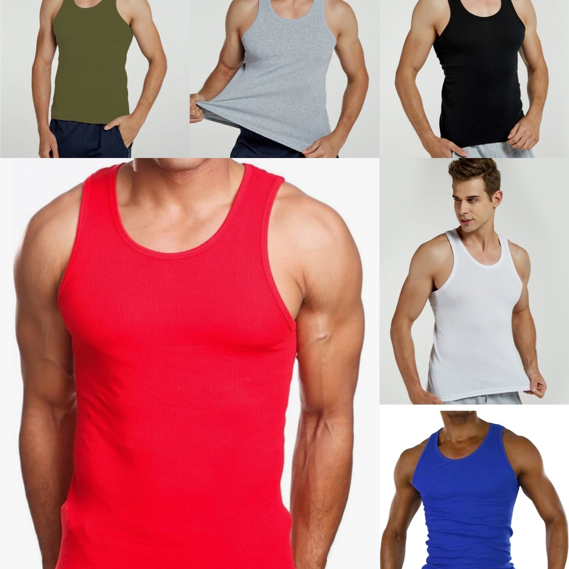 6pcs Men’s Tank Tops Workout Gym Sleeveless Bodybuilding Shirts Fitness Athletic Muscle Tees in Red Black White Blue Gray Green - Looped In Style
