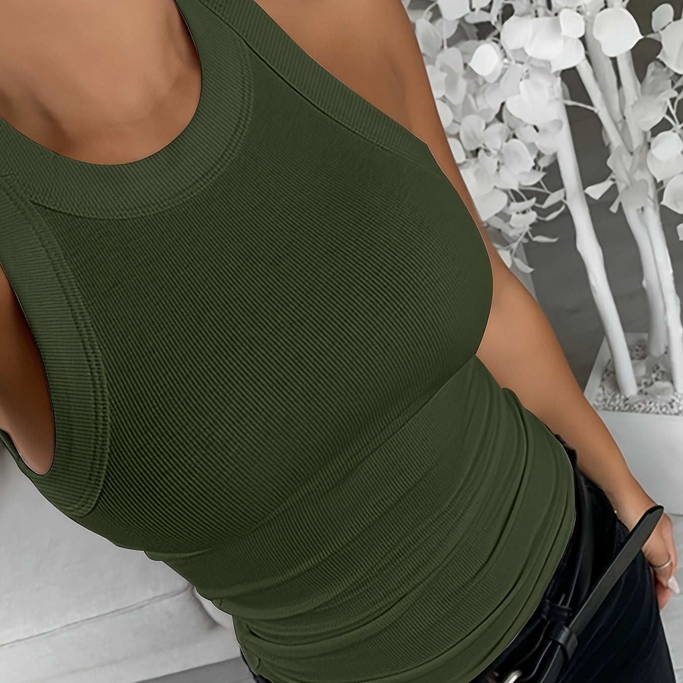 Women's Slim Fit Ruched Crew Neck Tank Top Solid Color Casual Sleeveless Summer Top Breathable and Machine Washable - Looped In Style