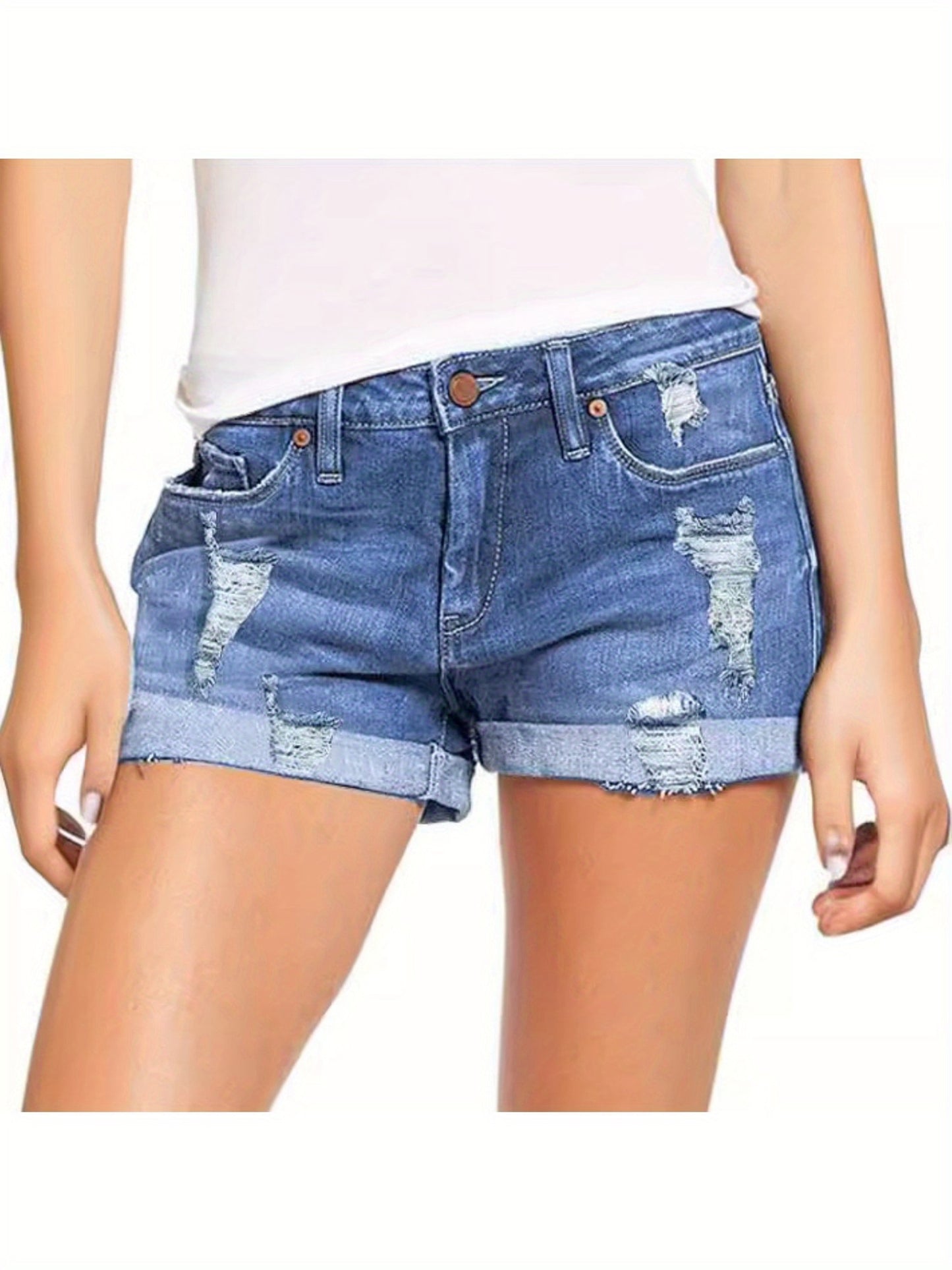 Women's Summer Ripped Denim Shorts Mid Rise Streetwear Jeans with Pockets - Looped In Style