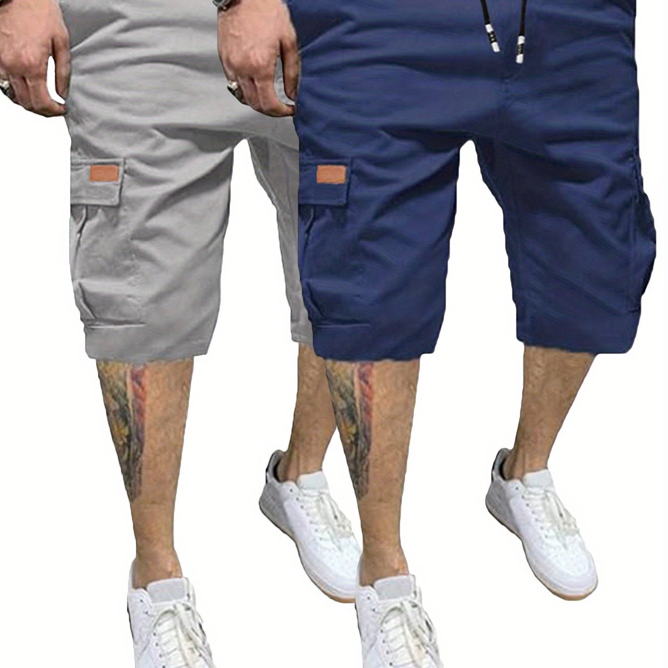 2 Pcs Men's Casual Cargo Shorts with Elastic Drawstring Cotton Stretch and Multiple Pockets - Looped In Style