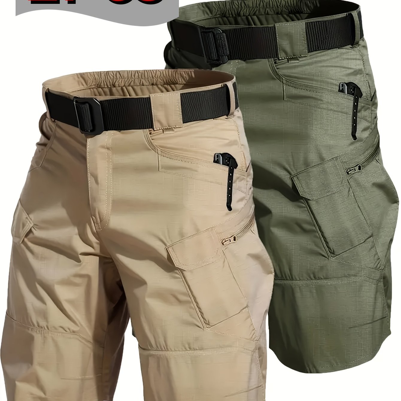 2 Pack Tactical Shorts for Men Comfortable Cargo Hiking Shorts Full Polyester Multiple Pockets Versatile for Camping Climbing Fishing Summer Outdoor Activities - Looped In Style