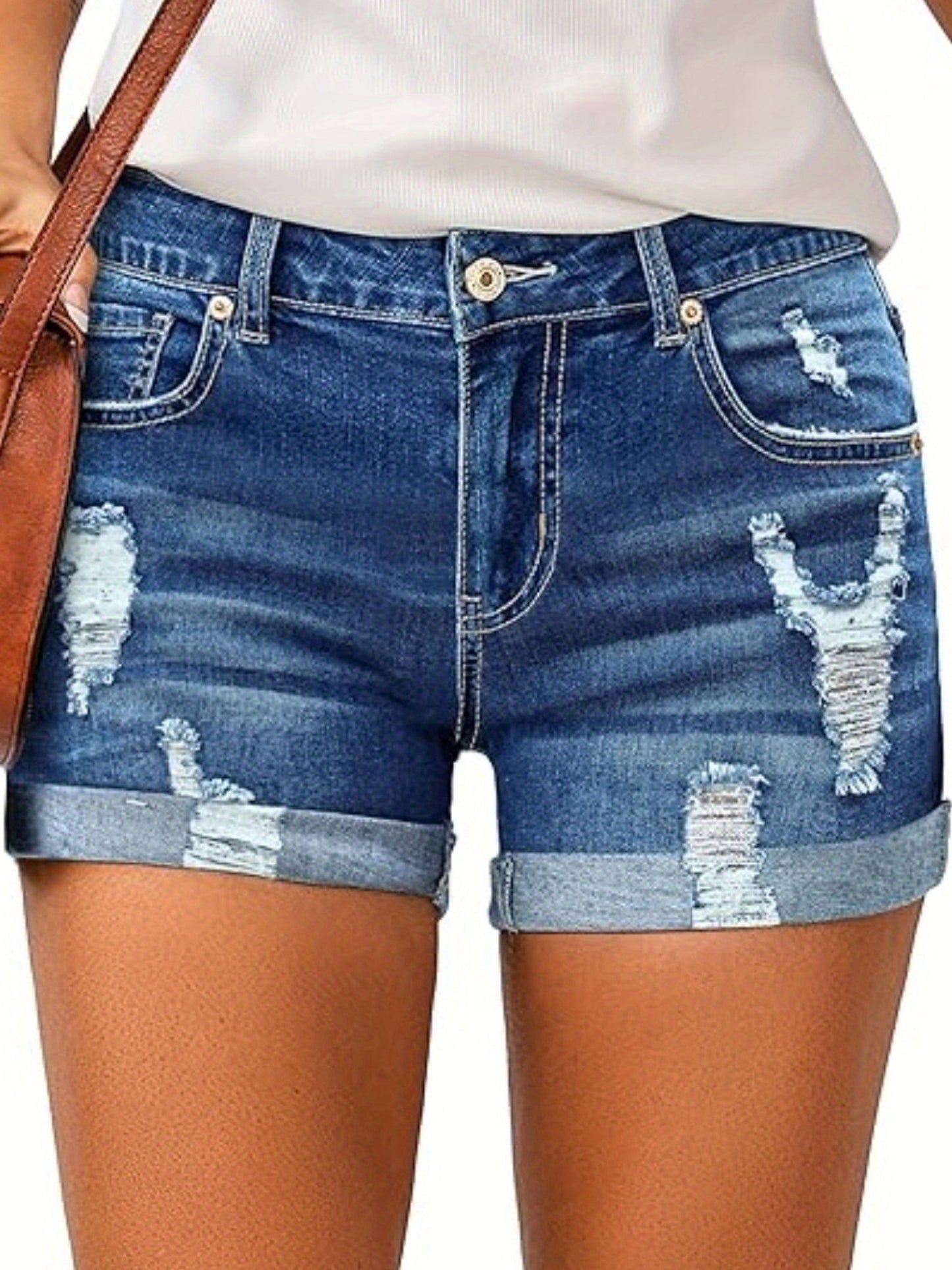 Women's Summer Ripped Denim Shorts Mid Rise Streetwear Jeans with Pockets - Looped In Style