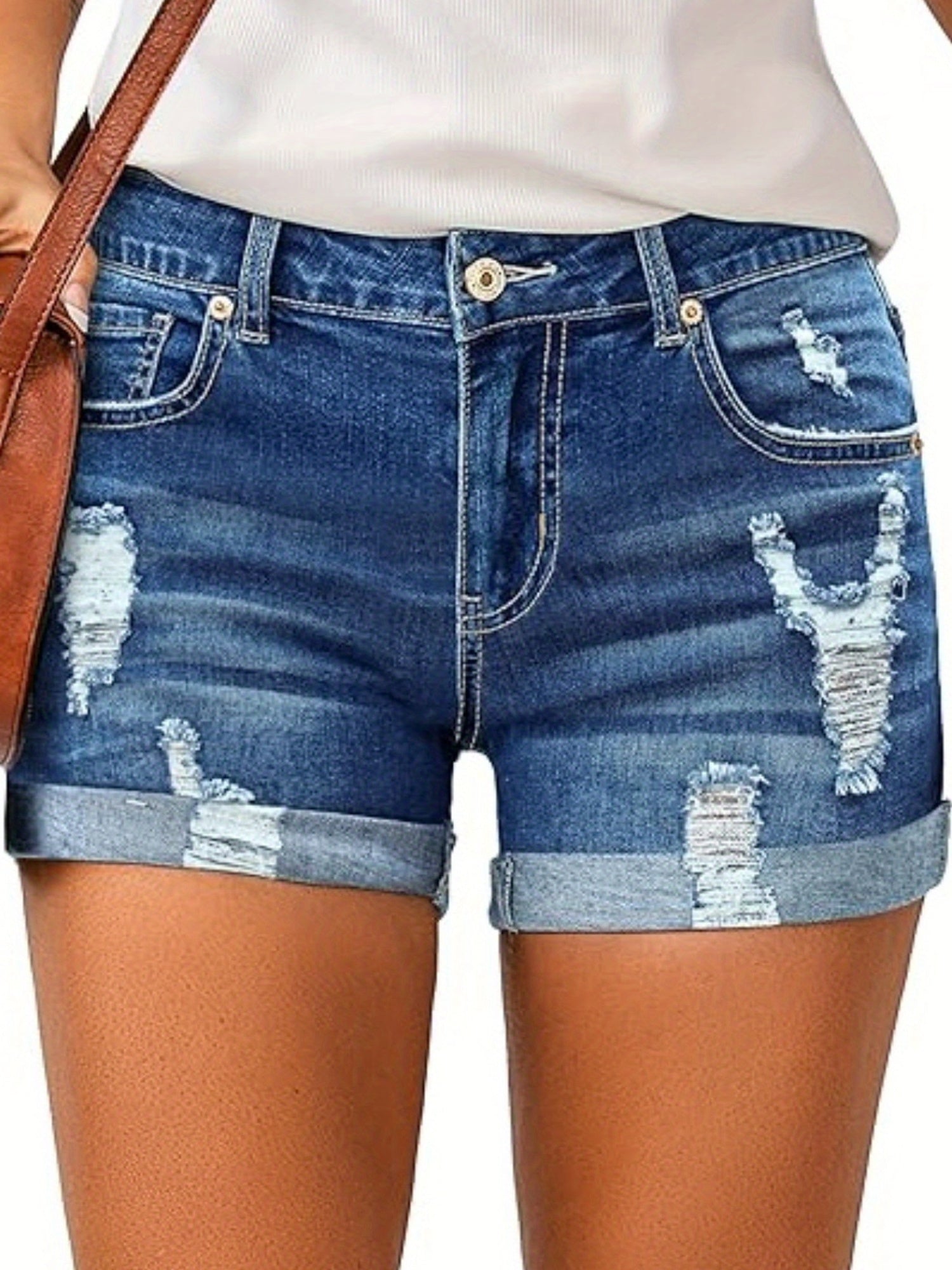 Women's Summer Ripped Denim Shorts Mid Rise Streetwear Jeans with Pockets - Looped In Style