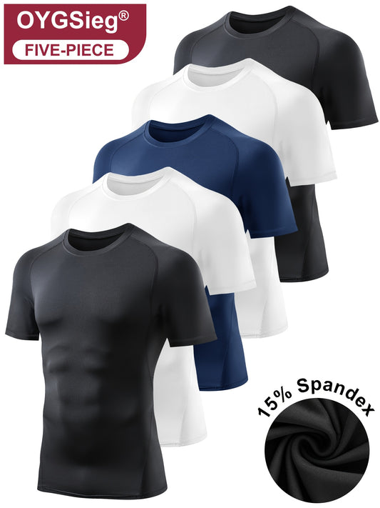 Short Sleeve Athletic 5pcs Men's Compression Shirt Tops - Looped In Style