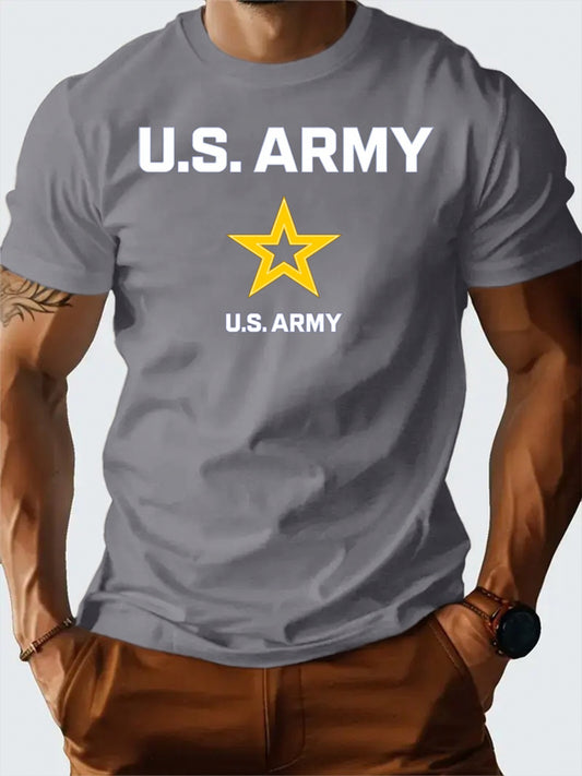 Men's U.S. Army Star Print T-Shirt - 100% Cotton Crew Neck - Looped In Style