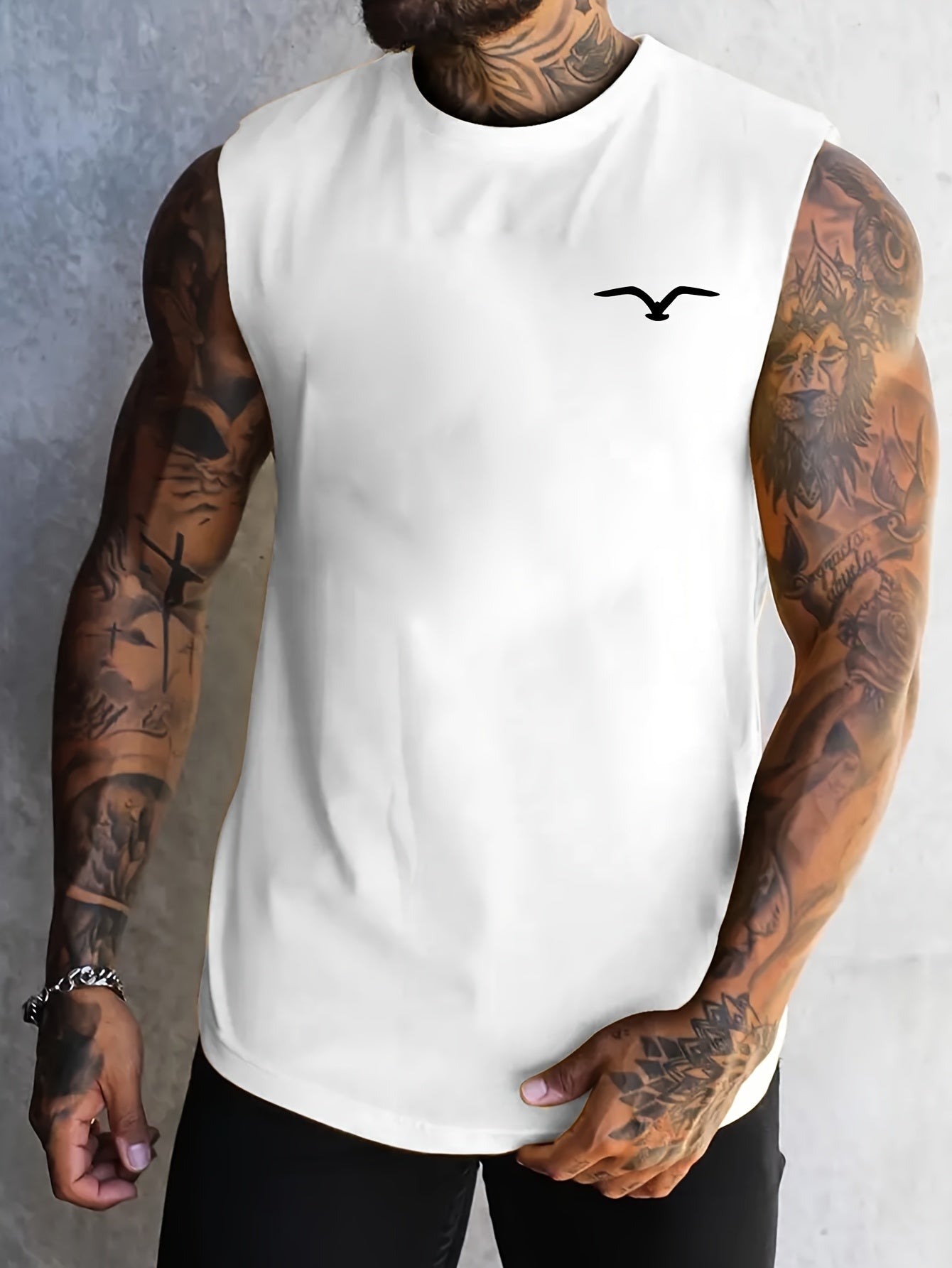 Mens Summer Fashion Seagull Print Short Sleeve Cotton Round Neck Pullover Sports Breathable Sleeveless T-Shirt - Looped In Style