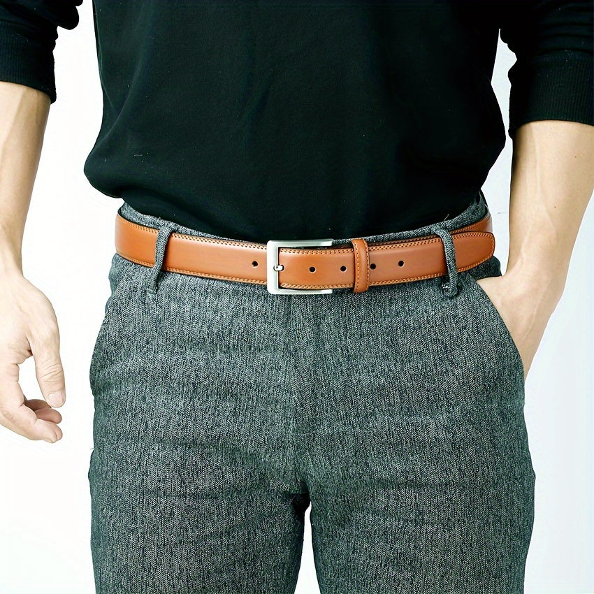 Genuine Leather Casual Style Men's Dress Waistband with Stainless Steel Prong Buckle for Business and Work - Looped In Style