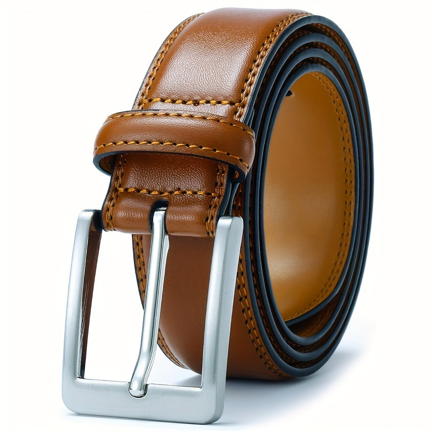 Genuine Leather Casual Style Men's Dress Waistband with Stainless Steel Prong Buckle for Business and Work - Looped In Style