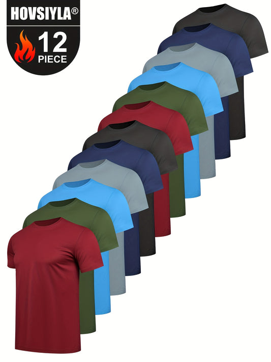 HOVSIYLA 12 Pack Mens Moisture Wicking Athletic Short Sleeve T Shirts Breathable Polyester Casual Outdoor Workout Gear Versatile Workout Shirts - Looped In Style
