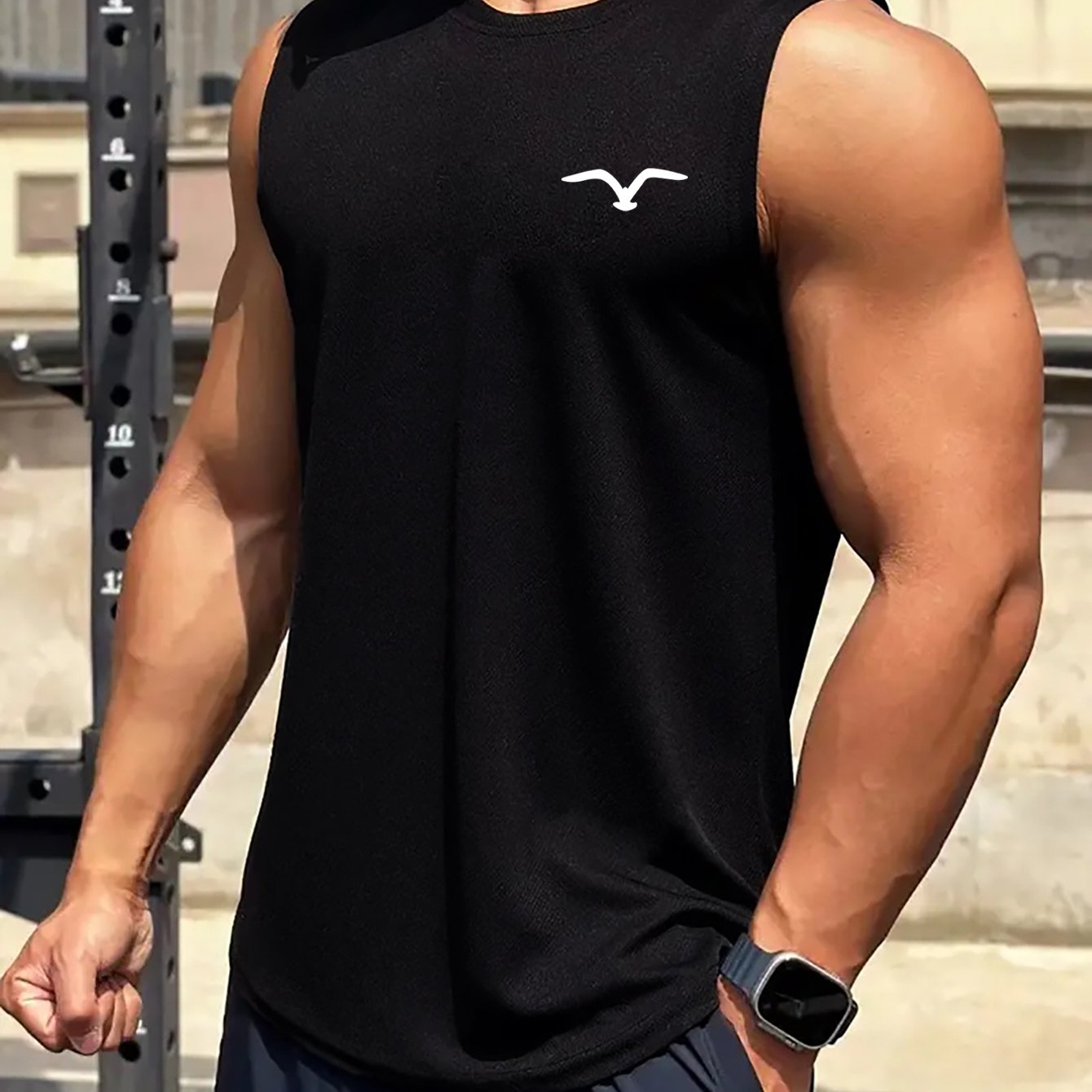 Mens Summer Fashion Seagull Print Short Sleeve Cotton Round Neck Pullover Sports Breathable Sleeveless T-Shirt - Looped In Style