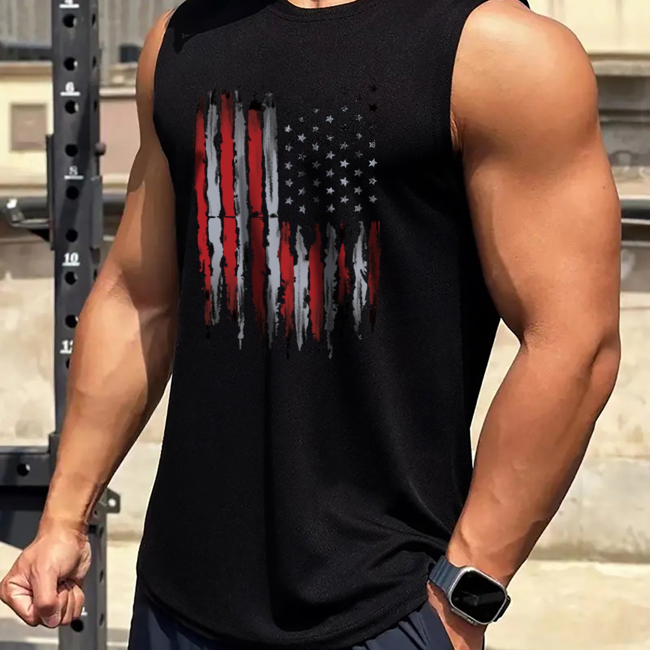 Men's Patriotic American Flag Print Sleeveless Tank Top 100 Cotton Breathable Summer Sports Vest Round Neck Pullover Casual Gym Activewear - Looped In Style