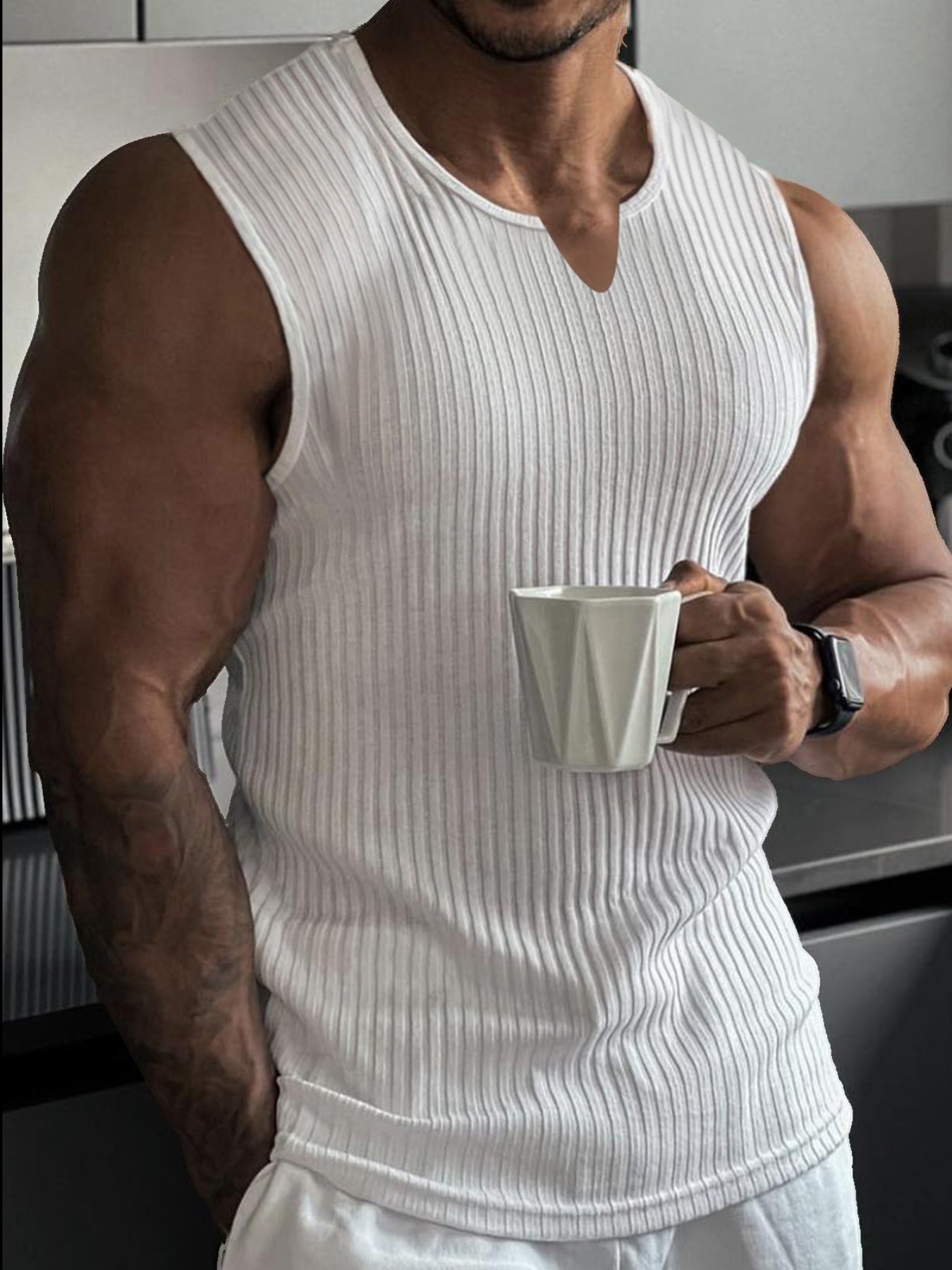 Men'S Cool Workout Tank Tops Summer Sleeveless Notched Neck - Looped In Style