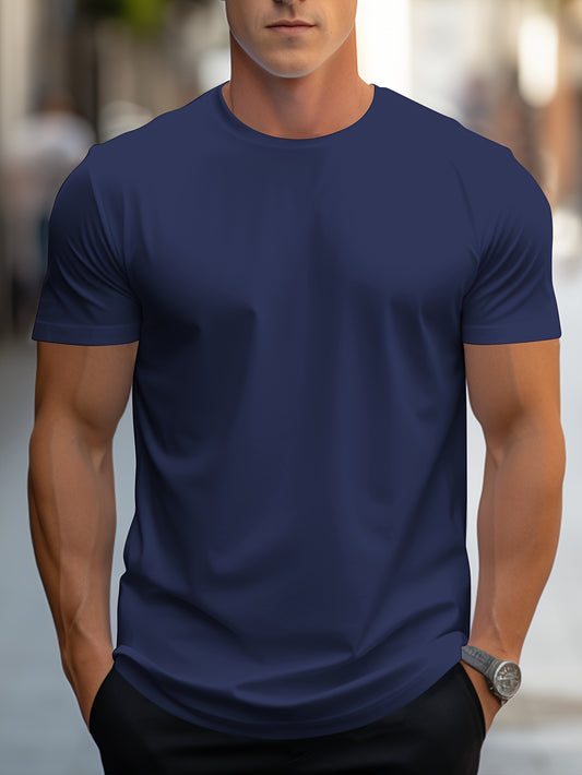100 Percent Cotton Men's Solid Color Regular Fit Short Sleeve T Shirt Breathable Machine Washable Round Neck Casual Tee for Spring Summer Vacations and Casual Wear - Looped In Style