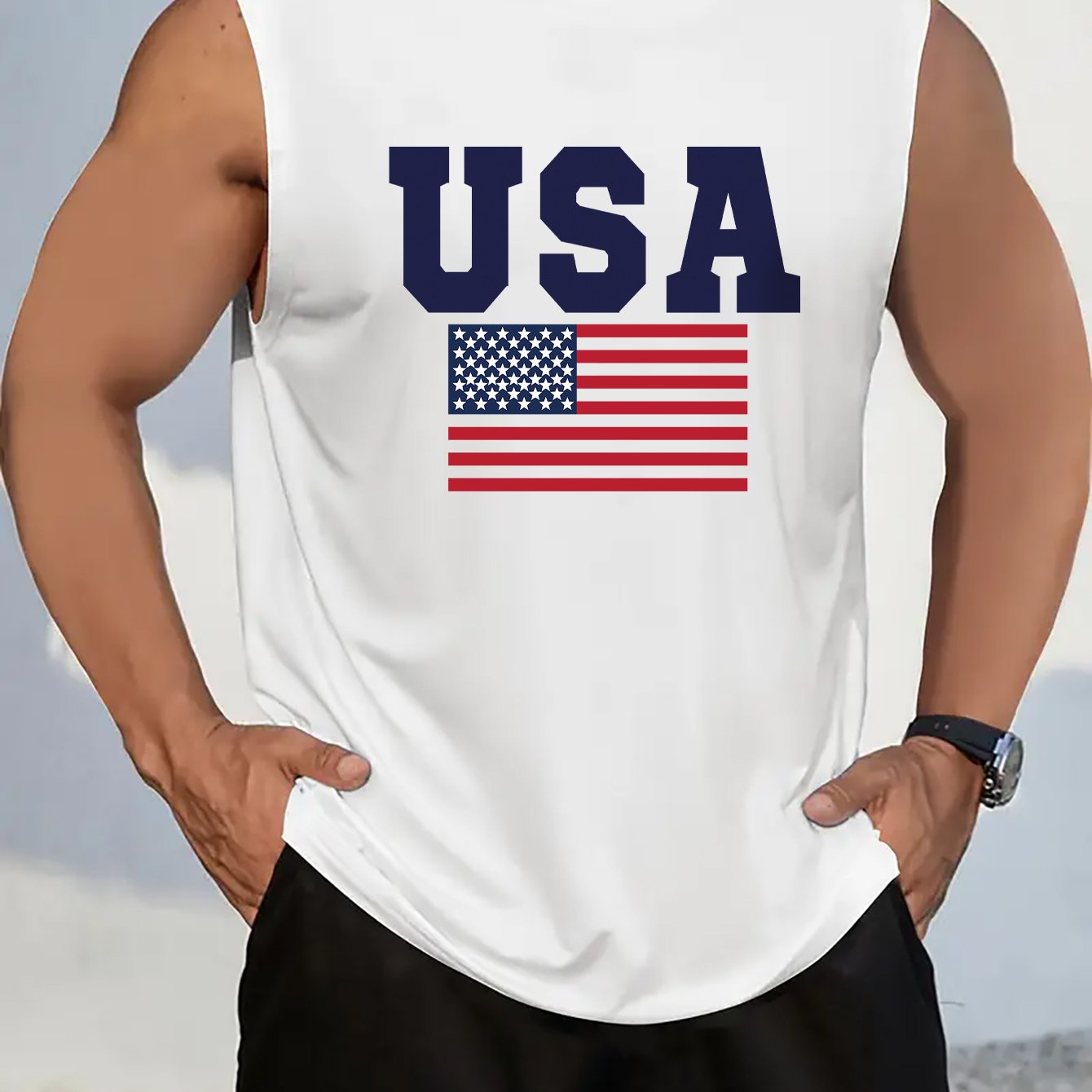 Summer Cotton Men's Fashion USA Letter Printed Short Sleeve T Shirt Round Neck Pullover Breathable Sleeveless Vest - Looped In Style