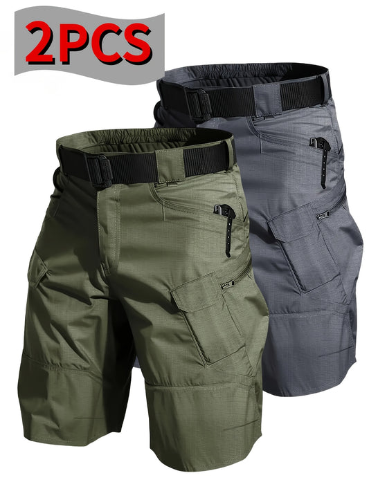 2 Pack Tactical Shorts for Men Comfortable Cargo Hiking Shorts Full Polyester Multiple Pockets Versatile for Camping Climbing Fishing Summer Outdoor Activities - Looped In Style