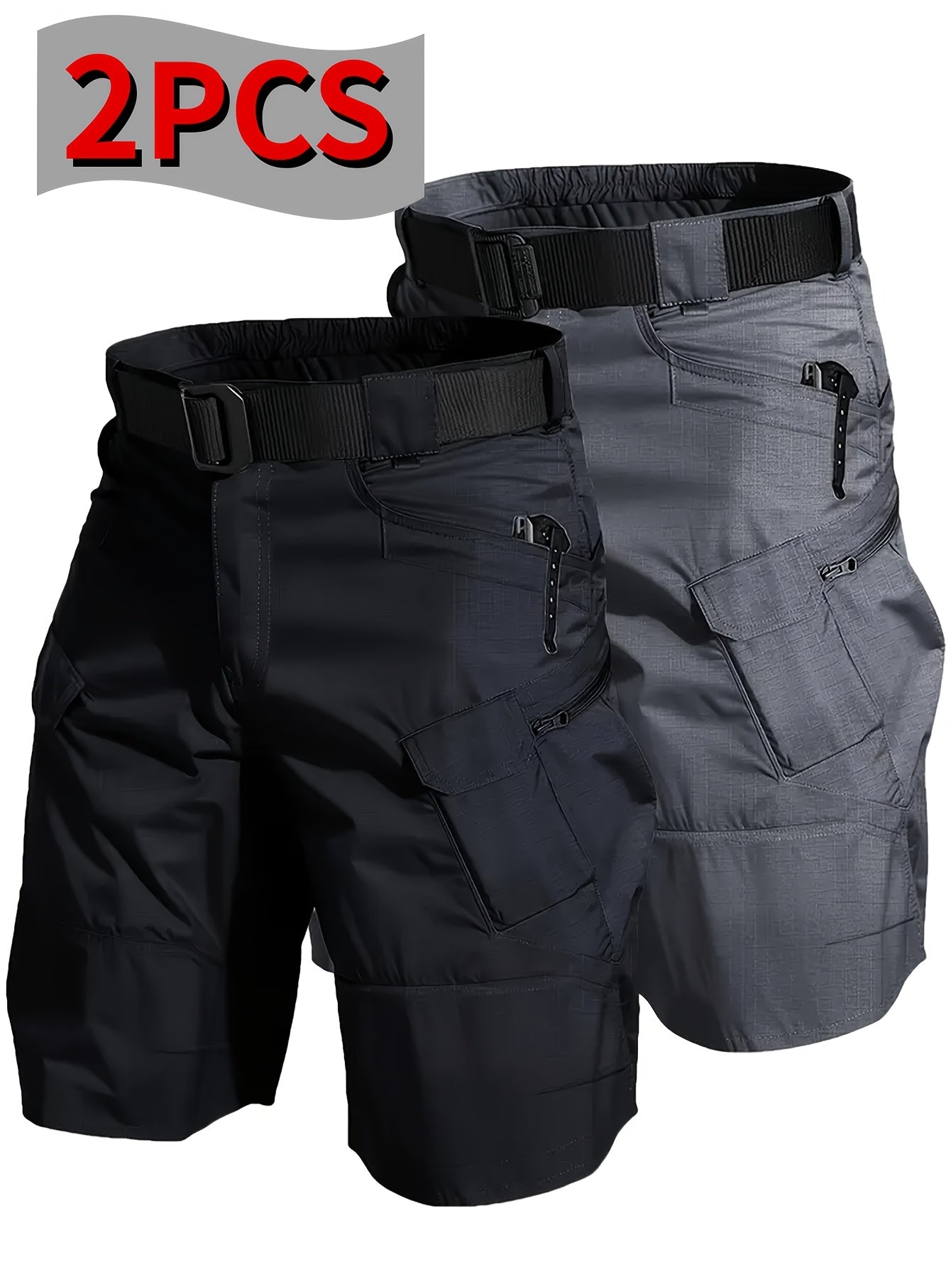 2 Pack Tactical Shorts for Men Comfortable Cargo Hiking Shorts Full Polyester Multiple Pockets Versatile for Camping Climbing Fishing Summer Outdoor Activities - Looped In Style